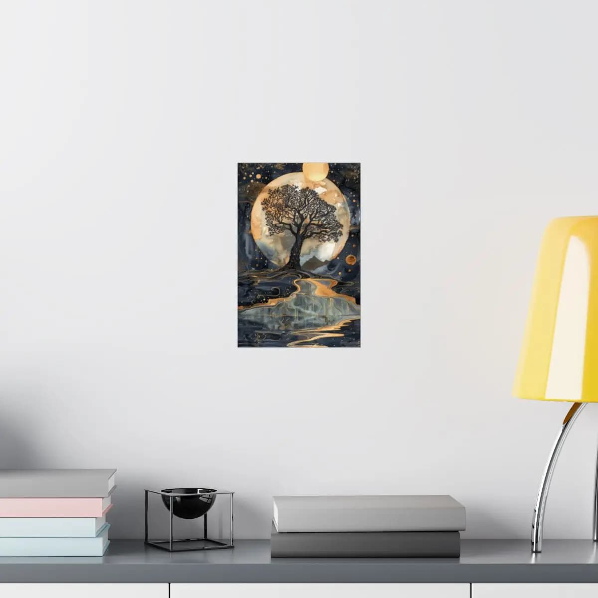 The Celestial Tree Beneath a Golden Moon - Matte Vertical Posters mockup angle 8
