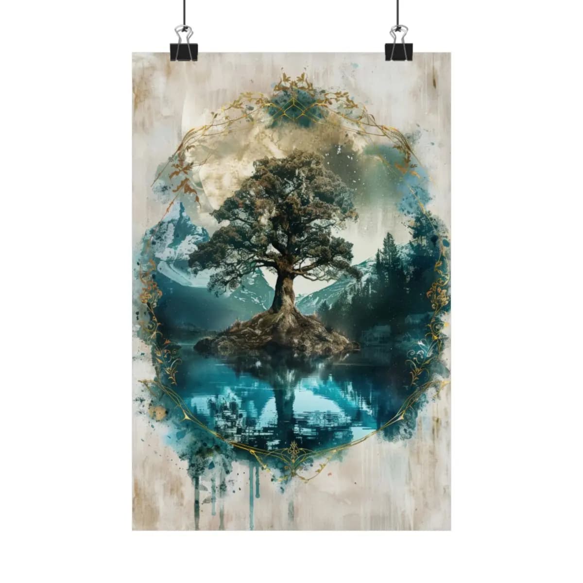 The Solitary Tree at the Heart of the Lake - Matte Vertical Posters mockup angle 1