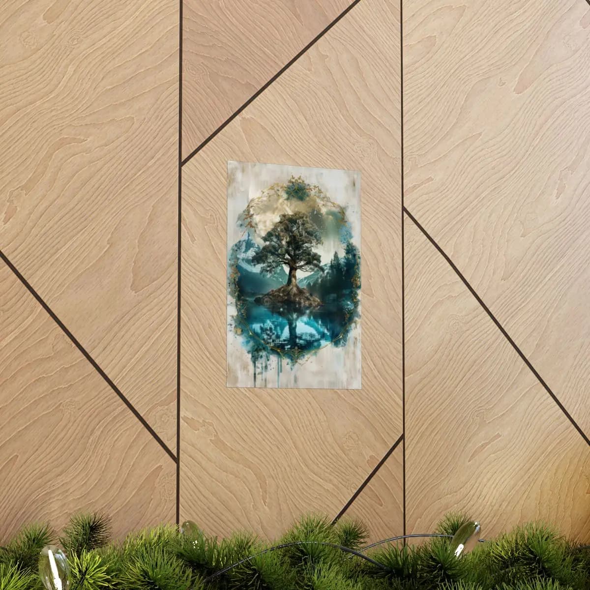 The Solitary Tree at the Heart of the Lake - Matte Vertical Posters mockup angle 5