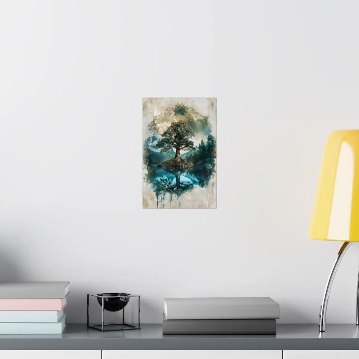 The Solitary Tree at the Heart of the Lake - Matte Vertical Posters mockup angle 8