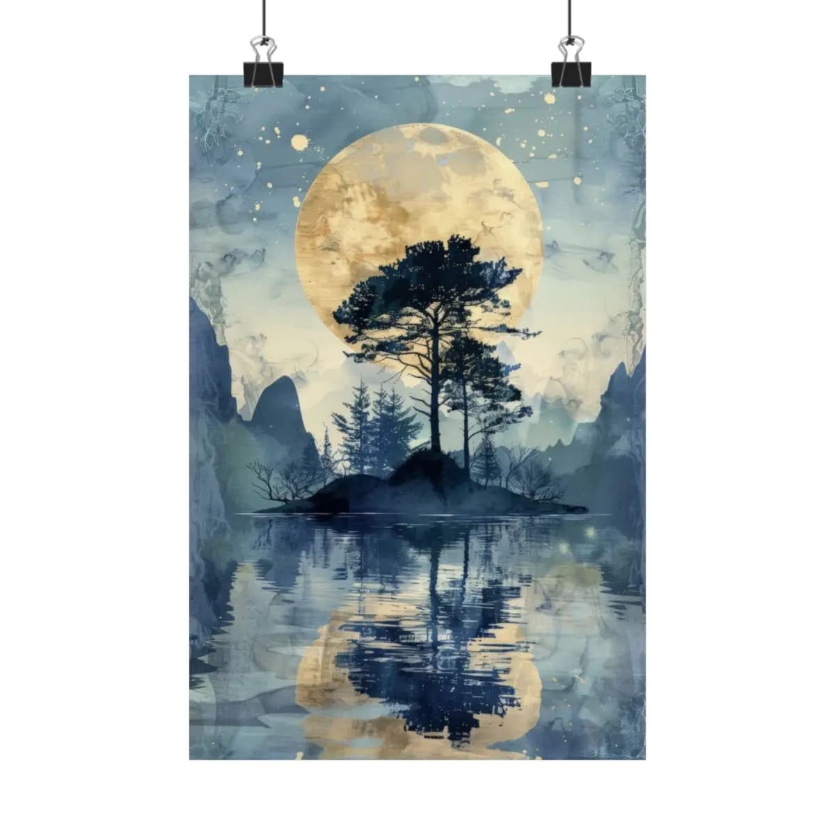 Sylvan Isle Beneath the Golden Full Moon - Matte Vertical Posters mockup angle 1