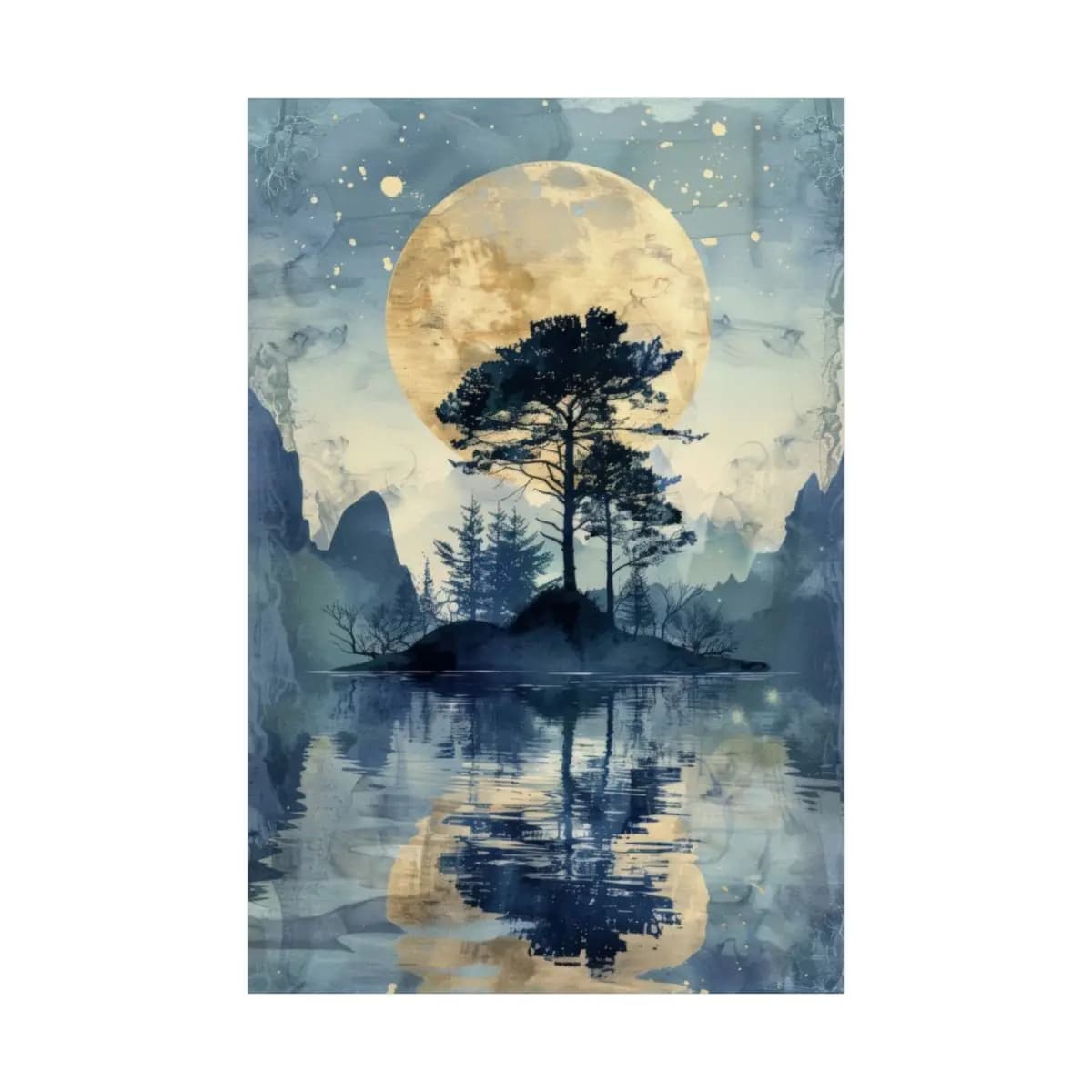 Sylvan Isle Beneath the Golden Full Moon - Matte Vertical Posters mockup angle 2