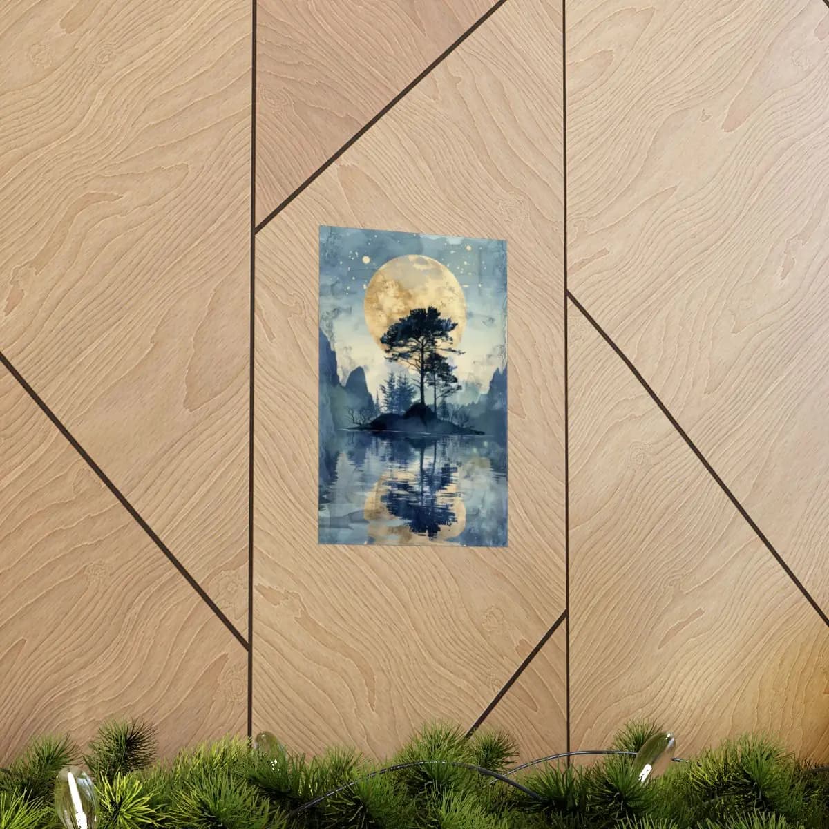 Sylvan Isle Beneath the Golden Full Moon - Matte Vertical Posters mockup angle 5