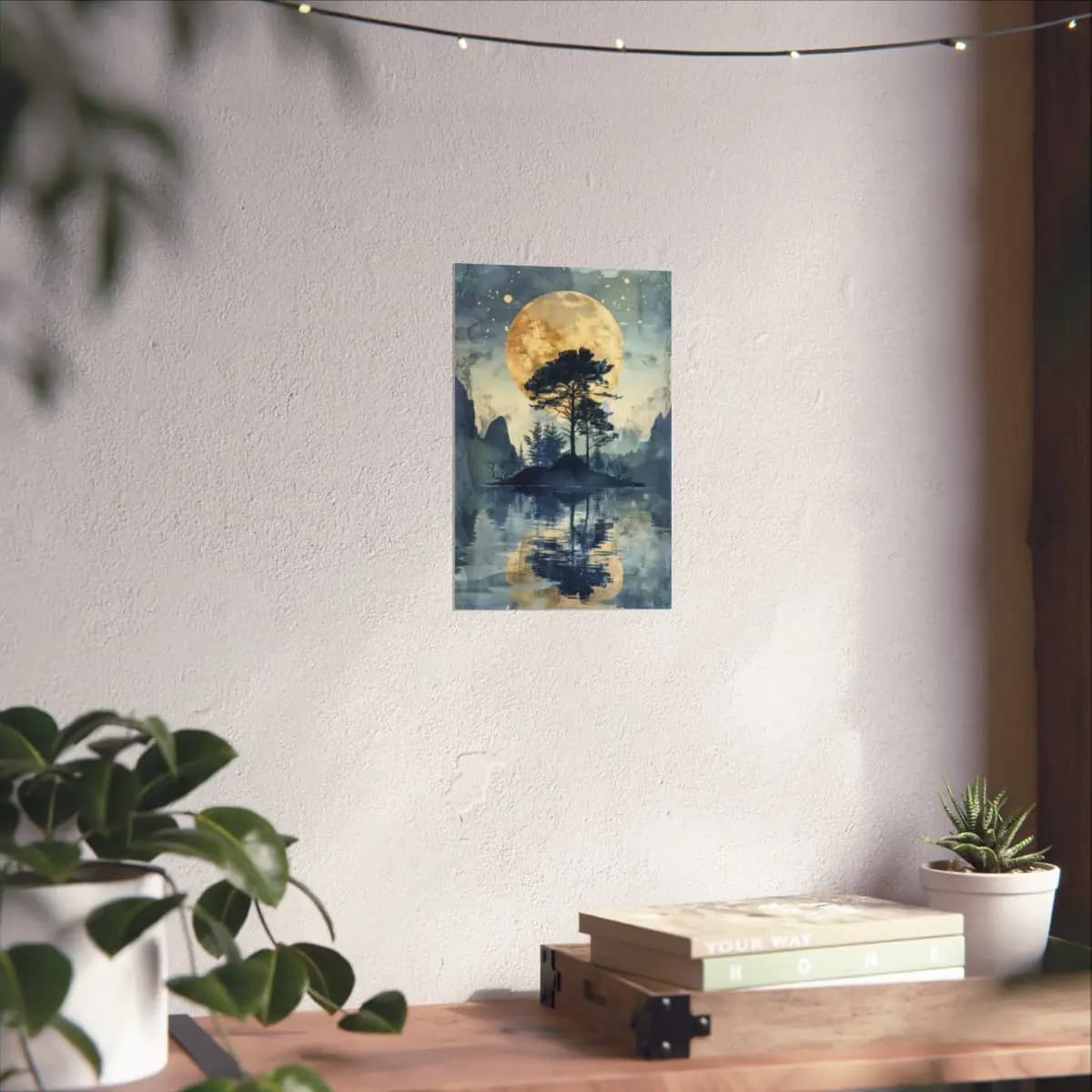 Sylvan Isle Beneath the Golden Full Moon - Matte Vertical Posters mockup angle 6