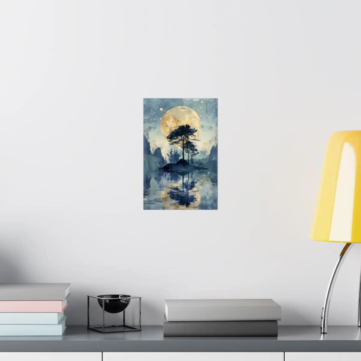 Sylvan Isle Beneath the Golden Full Moon - Matte Vertical Posters mockup angle 8
