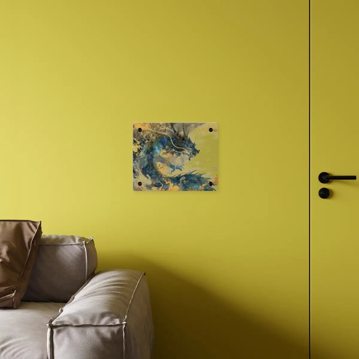Celestial Blue Dragon with Golden Scales - Acrylic Wall Art Panels mockup angle 4