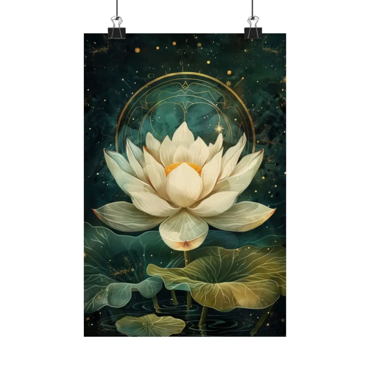 Sacred White Lotus with Golden Radiance - Matte Vertical Posters mockup angle 1