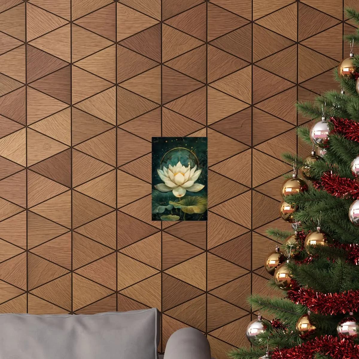Sacred White Lotus with Golden Radiance - Matte Vertical Posters mockup angle 4