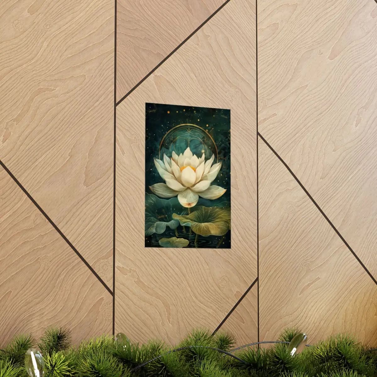 Sacred White Lotus with Golden Radiance - Matte Vertical Posters mockup angle 5
