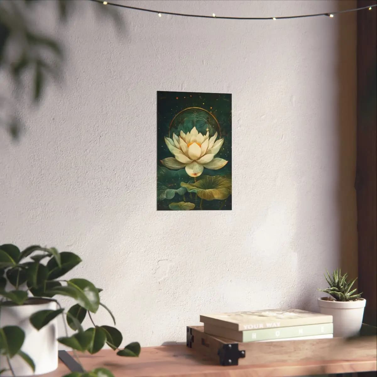 Sacred White Lotus with Golden Radiance - Matte Vertical Posters mockup angle 6