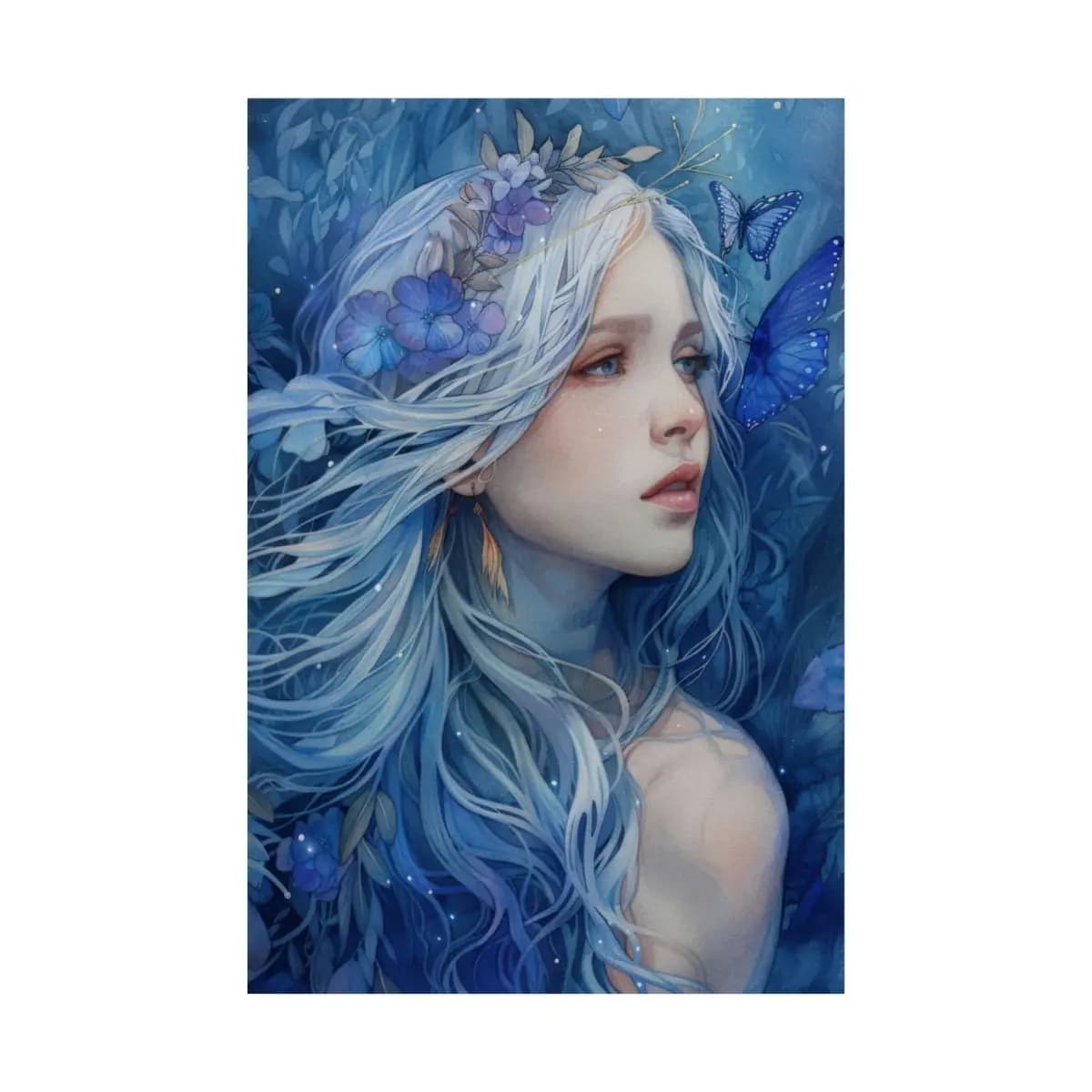 Silver-Haired Fairy Adrift in Blooming Azure - Matte Vertical Posters mockup angle 2