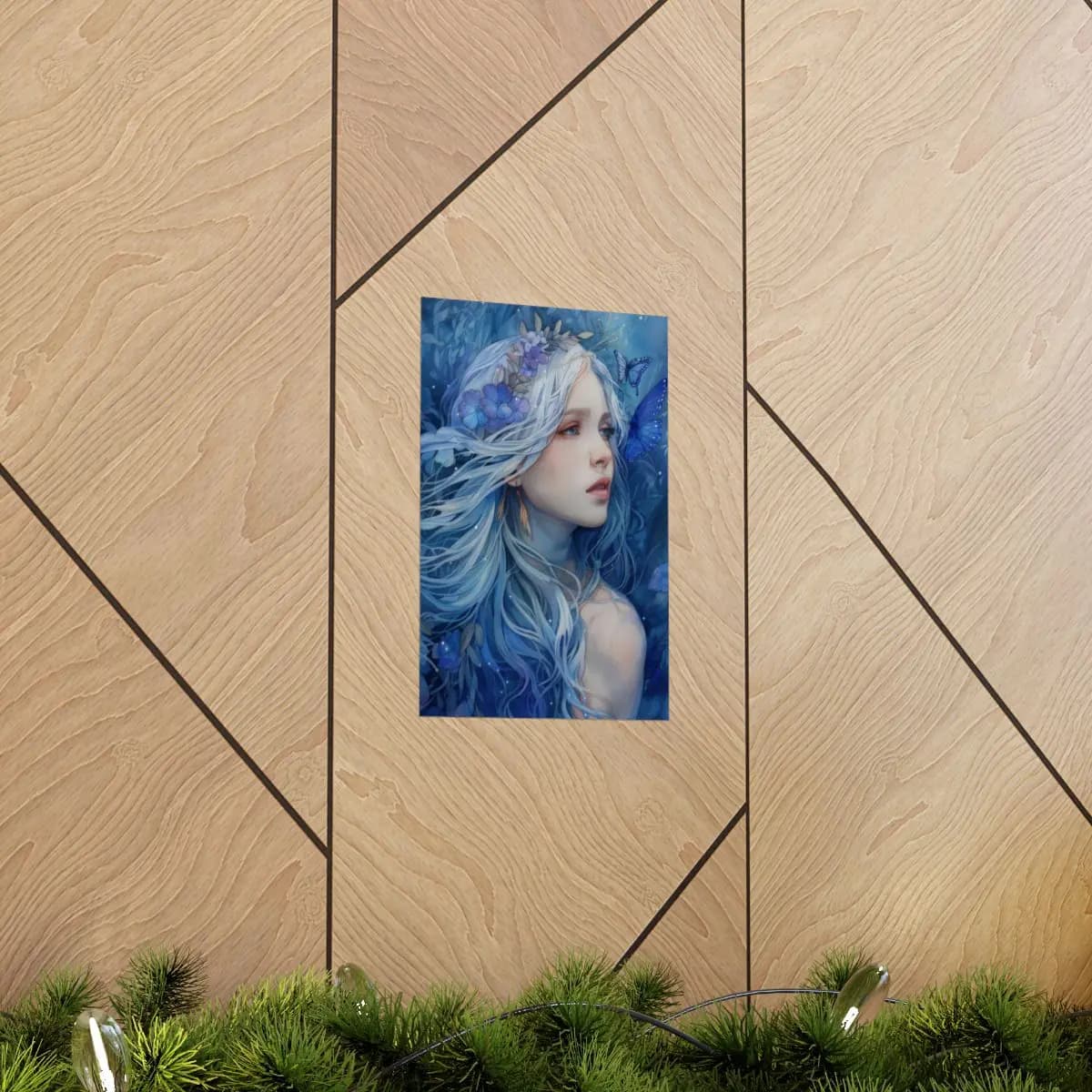 Silver-Haired Fairy Adrift in Blooming Azure - Matte Vertical Posters mockup angle 5