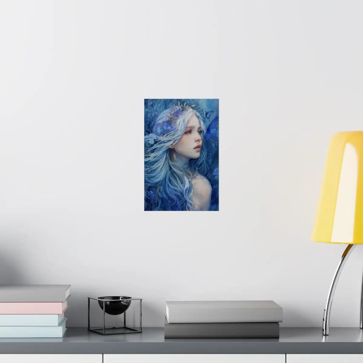 Silver-Haired Fairy Adrift in Blooming Azure - Matte Vertical Posters mockup angle 8