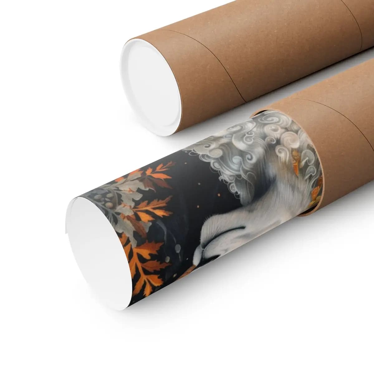 White Ram with Amber Spiral Horns - Matte Vertical Posters mockup angle 3