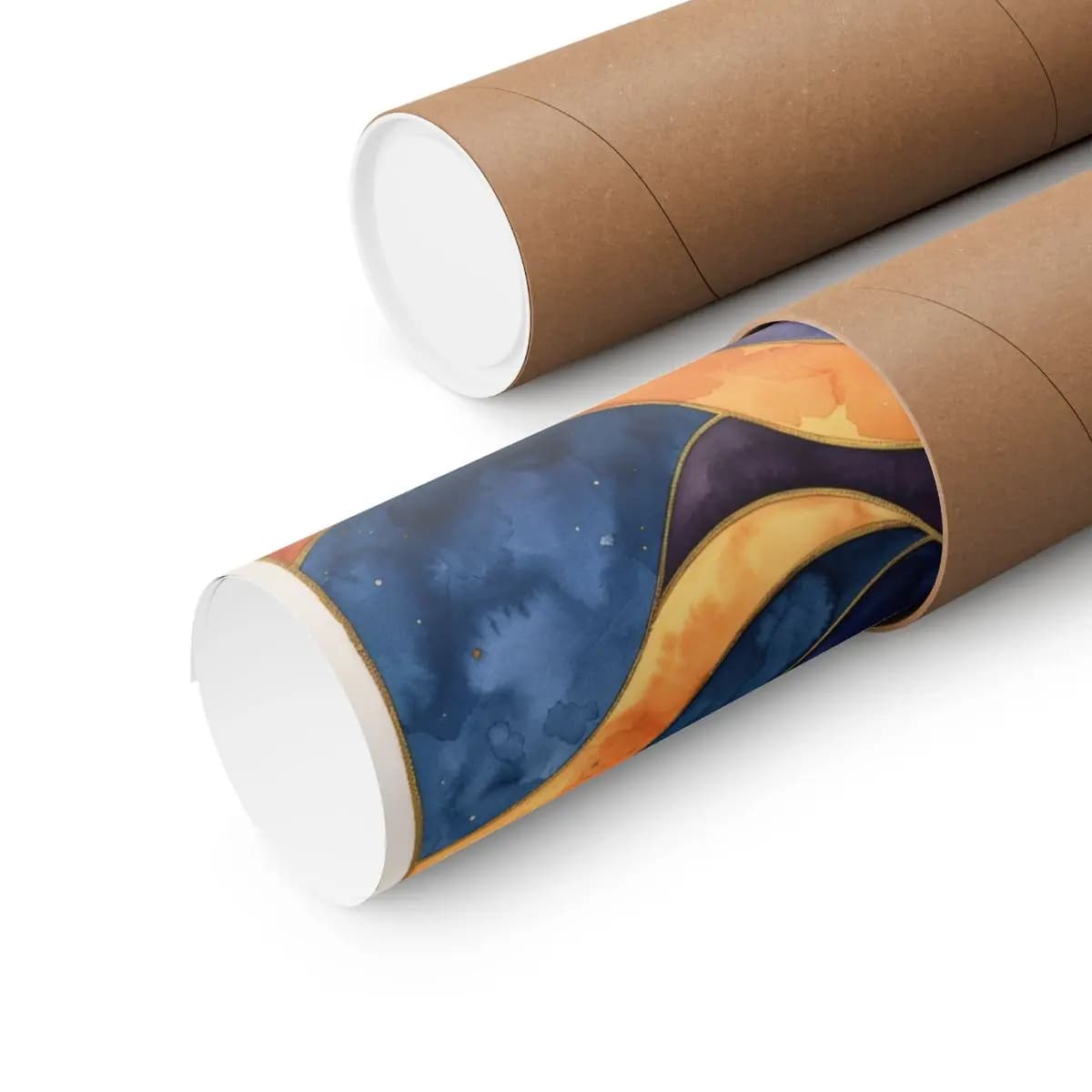 Moon and Celestial Waves with Golden Contours - Matte Vertical Posters mockup angle 3