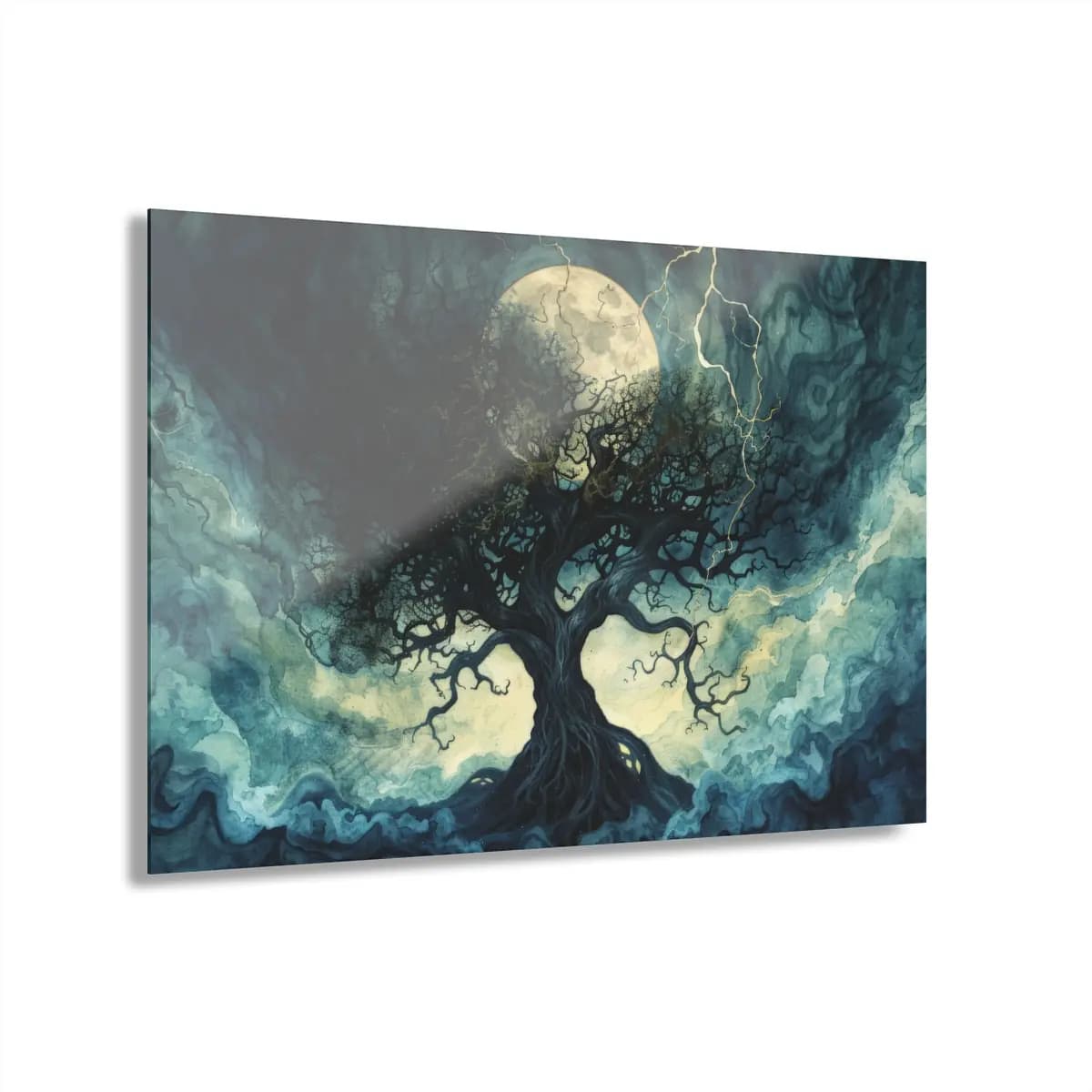 Ancient Tree Beneath the Storm Moon - Acrylic Prints (French Cleat Hanging) mockup angle 1