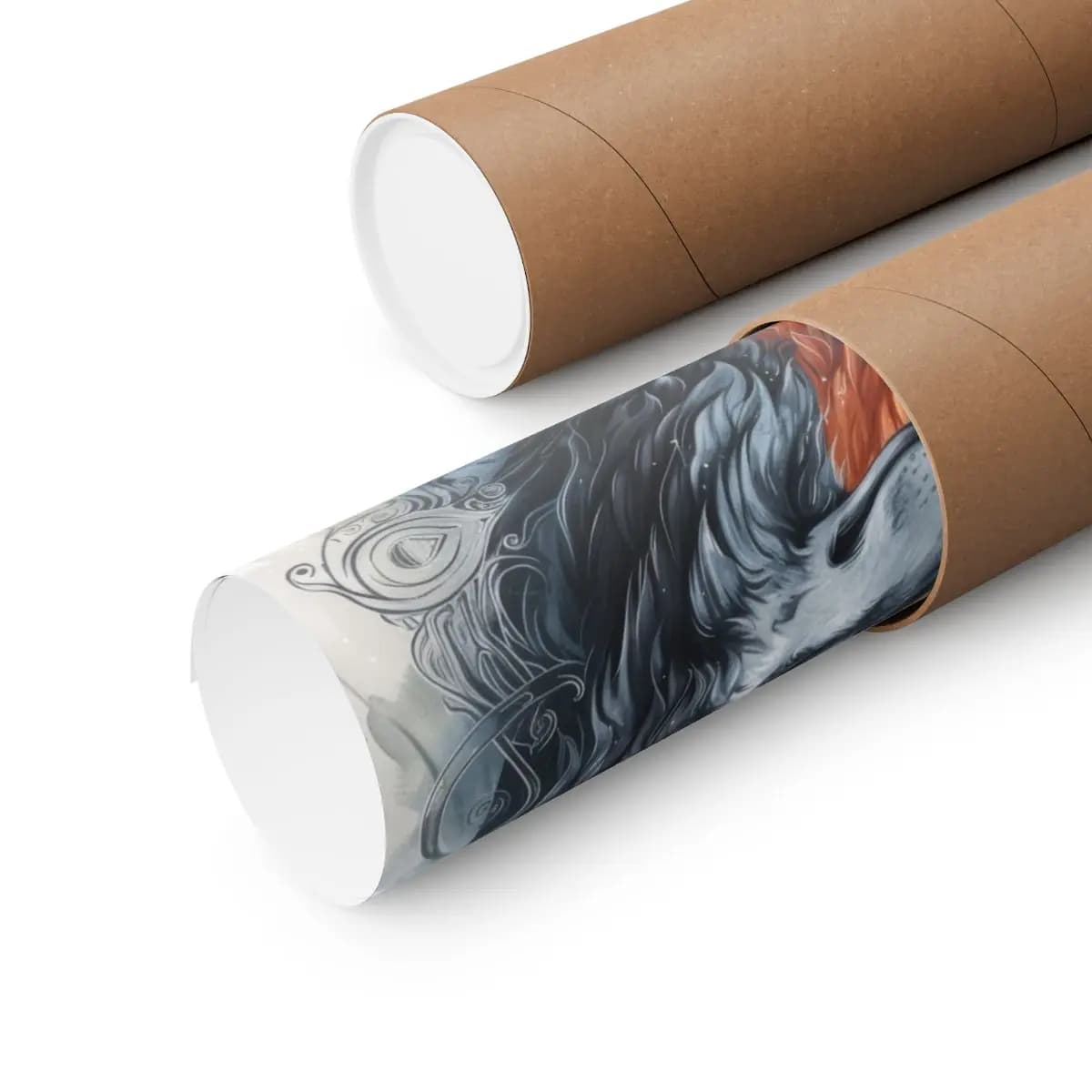 Two Wolves Yin and Yang Fire and Shadow - Matte Vertical Posters mockup angle 3