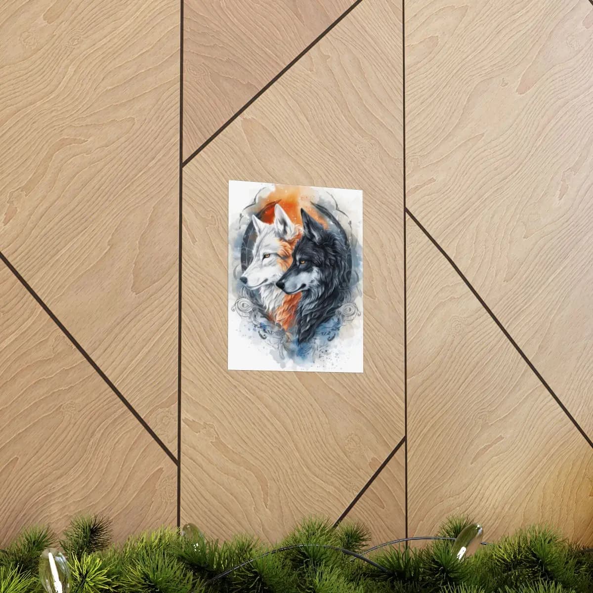 Two Wolves Yin and Yang Fire and Shadow - Matte Vertical Posters mockup angle 5