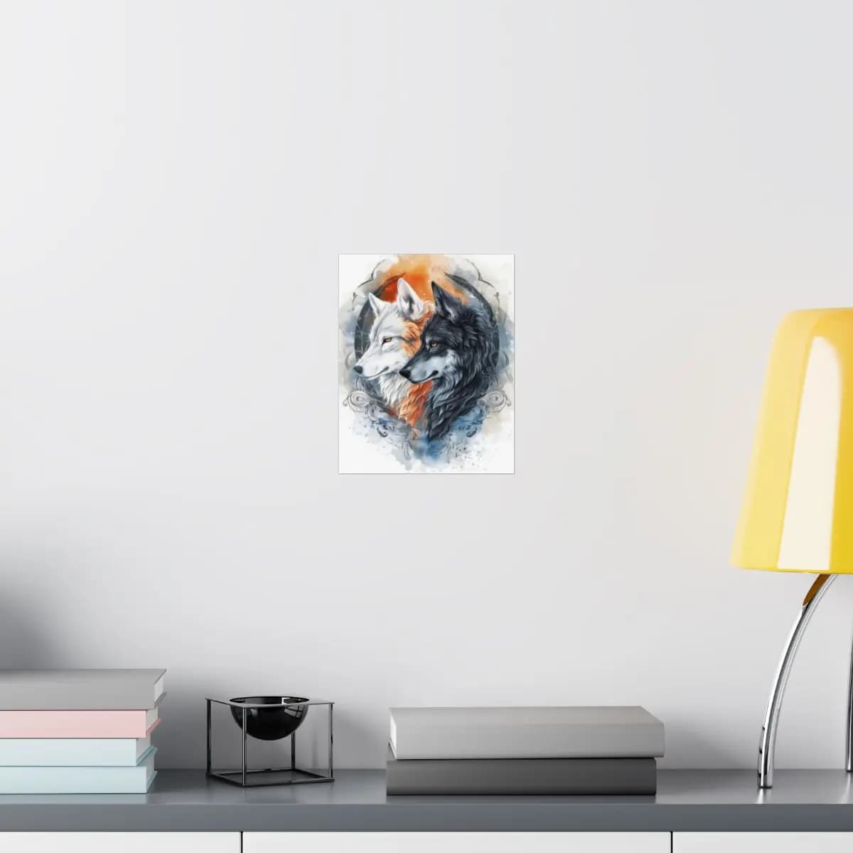 Two Wolves Yin and Yang Fire and Shadow - Matte Vertical Posters mockup angle 8