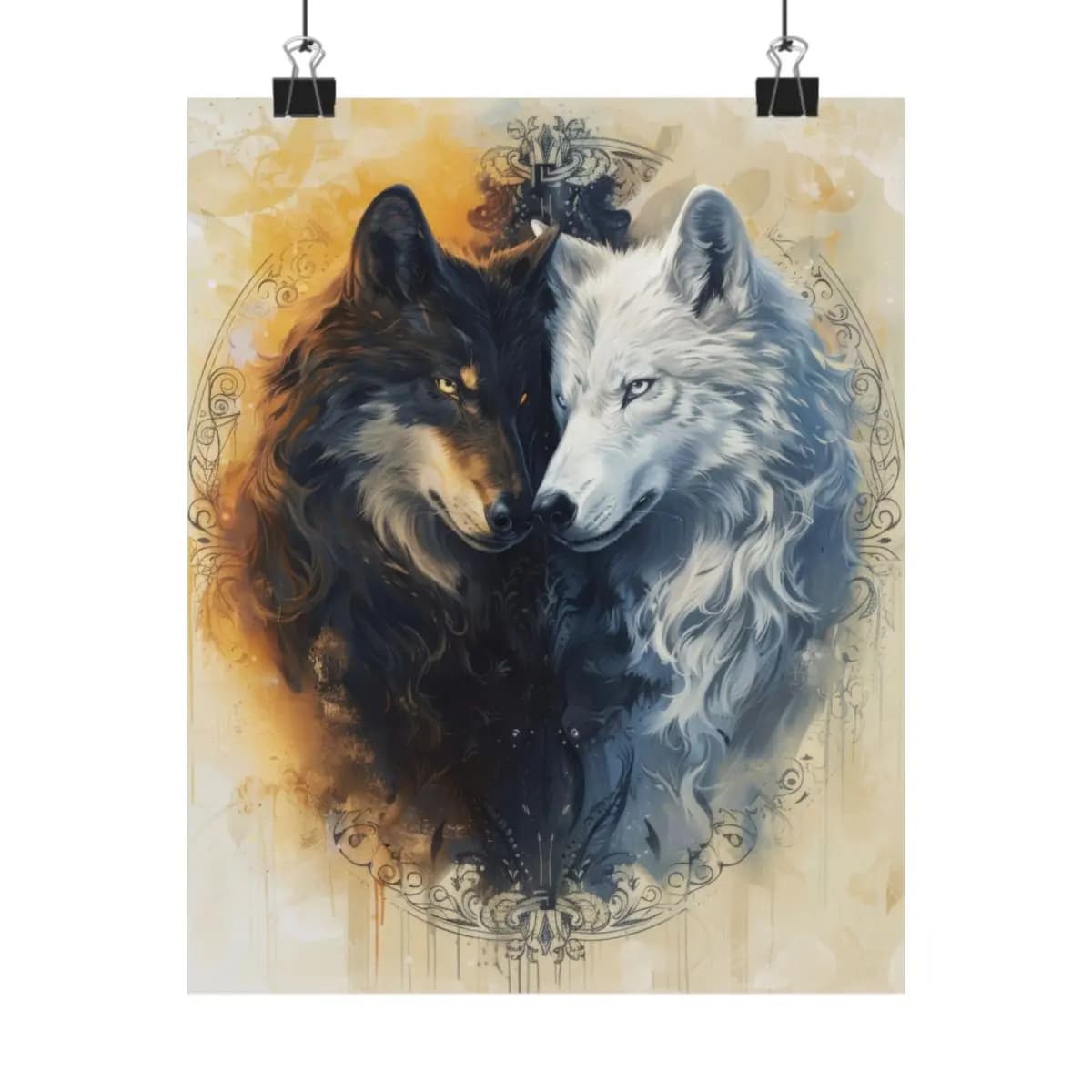 Duality of the Black and White Wolves - Matte Vertical Posters mockup angle 1
