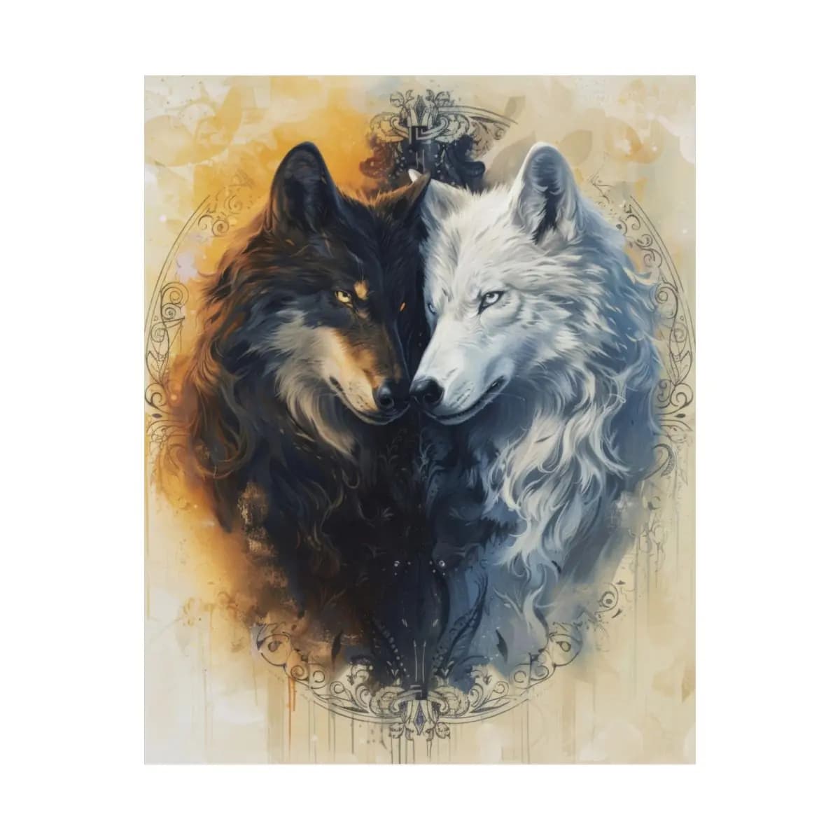 Duality of the Black and White Wolves - Matte Vertical Posters mockup angle 2