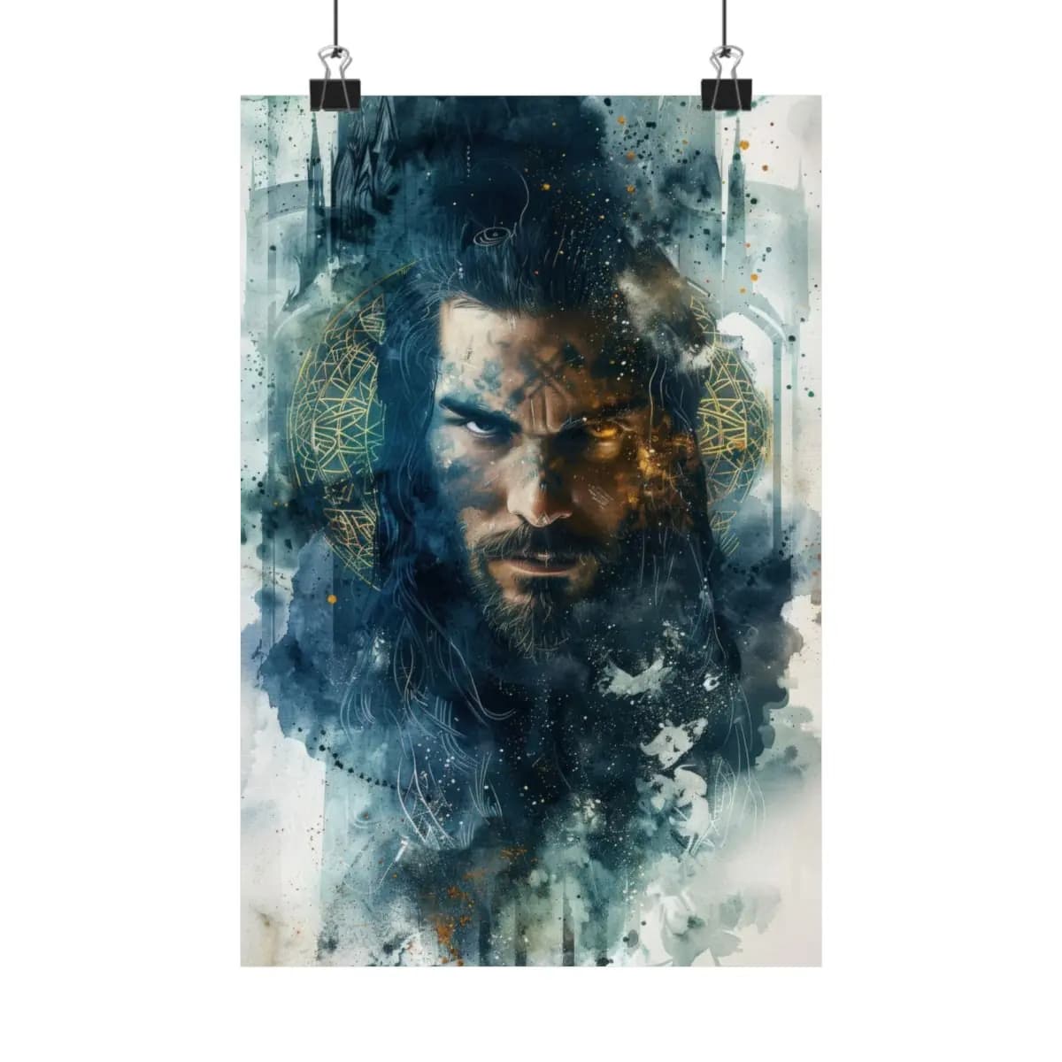 Mystic Warrior with Eyes of Fire - Matte Vertical Posters mockup angle 1