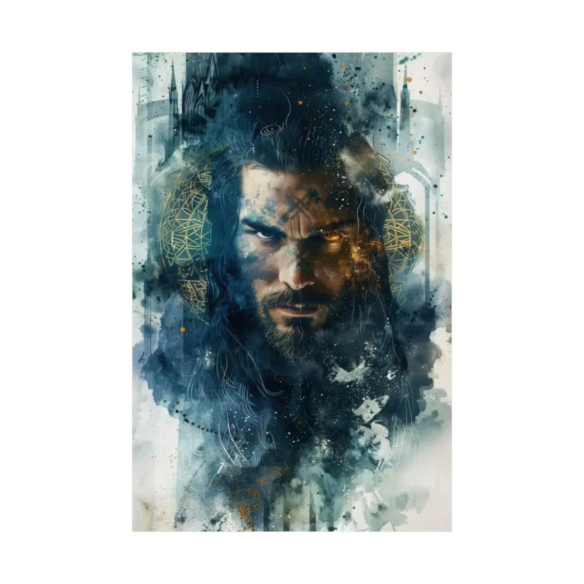 Mystic Warrior with Eyes of Fire - Matte Vertical Posters mockup angle 2