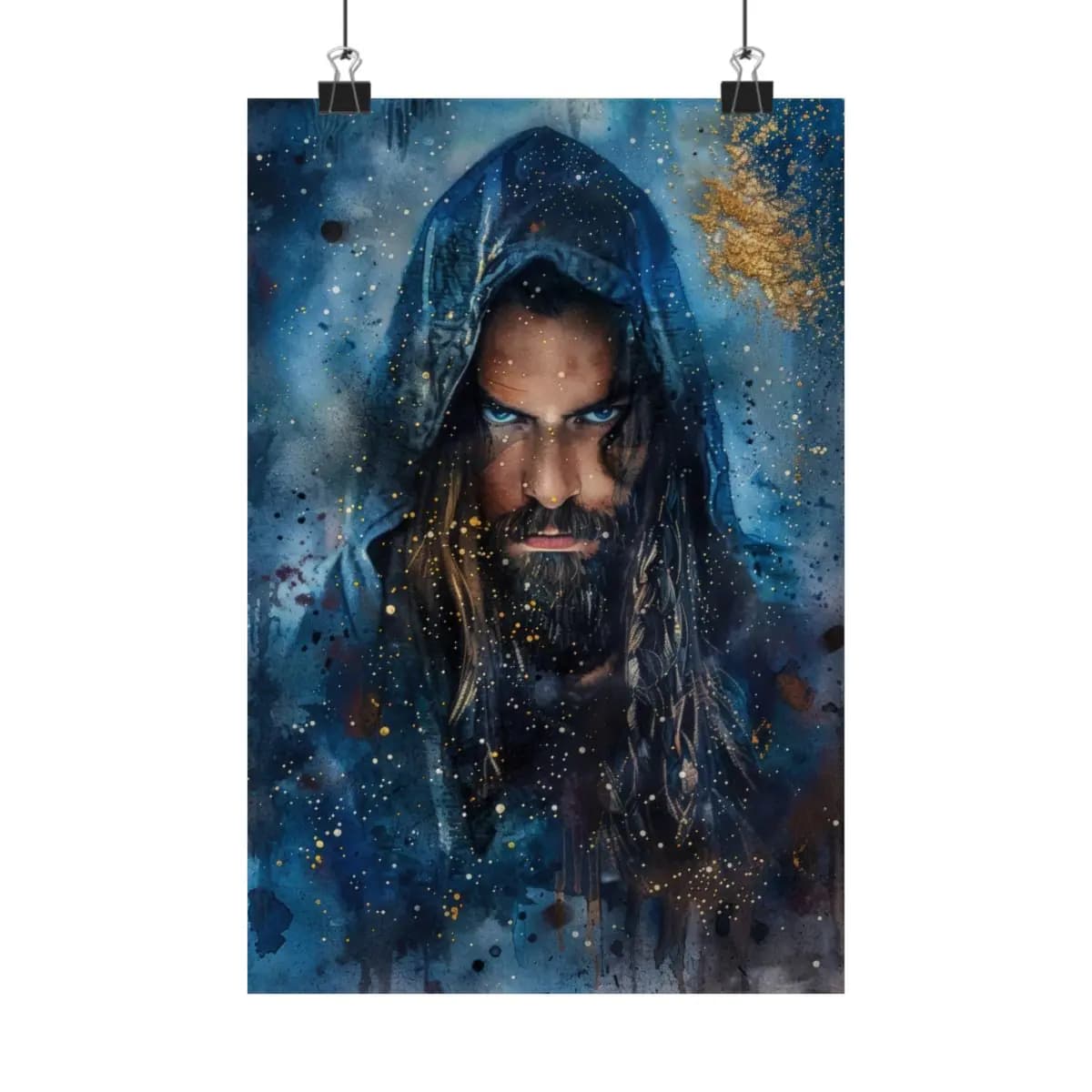 The Ice-Eyed Sorcerer Beneath the Golden Stars - Matte Vertical Posters mockup angle 1