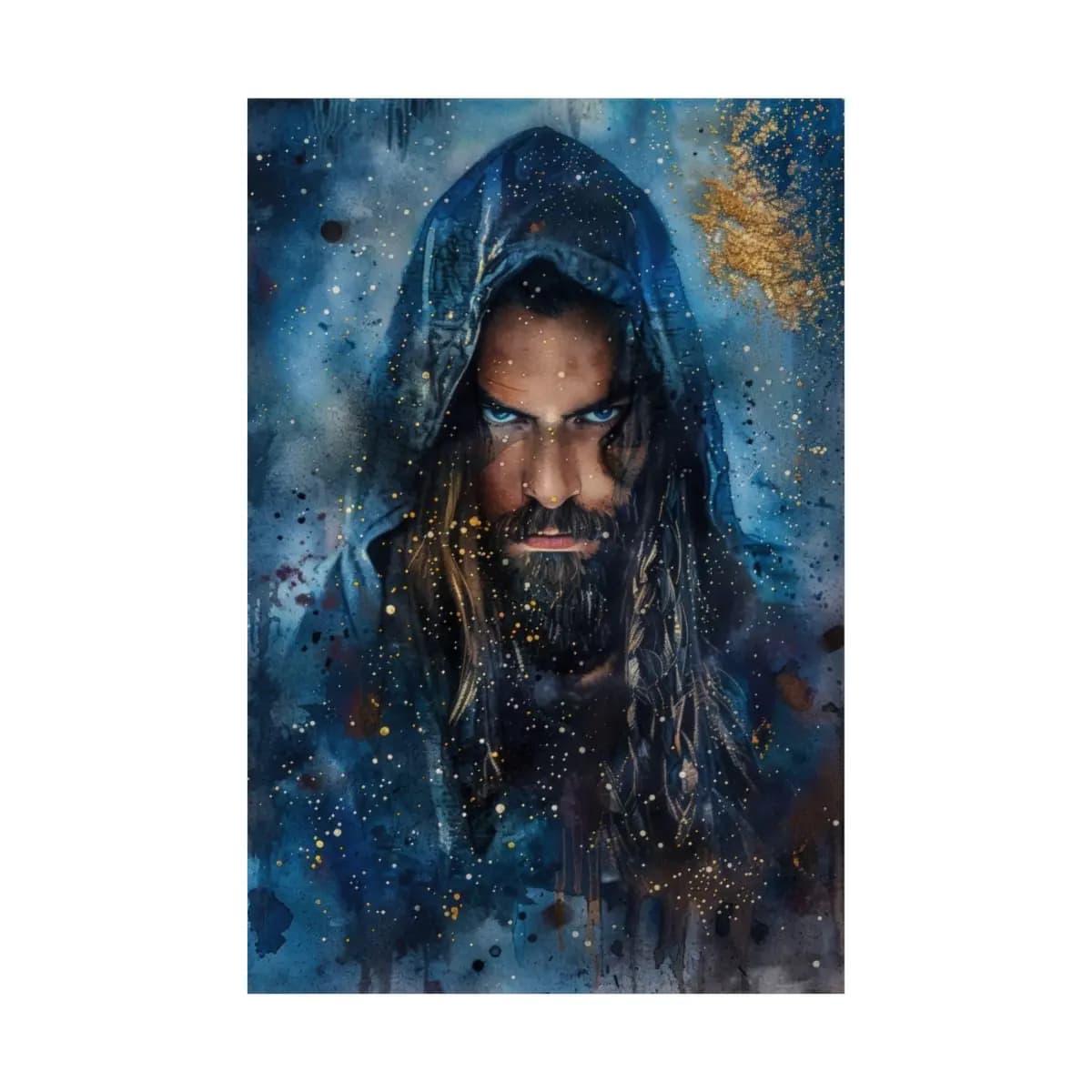 The Ice-Eyed Sorcerer Beneath the Golden Stars - Matte Vertical Posters mockup angle 2