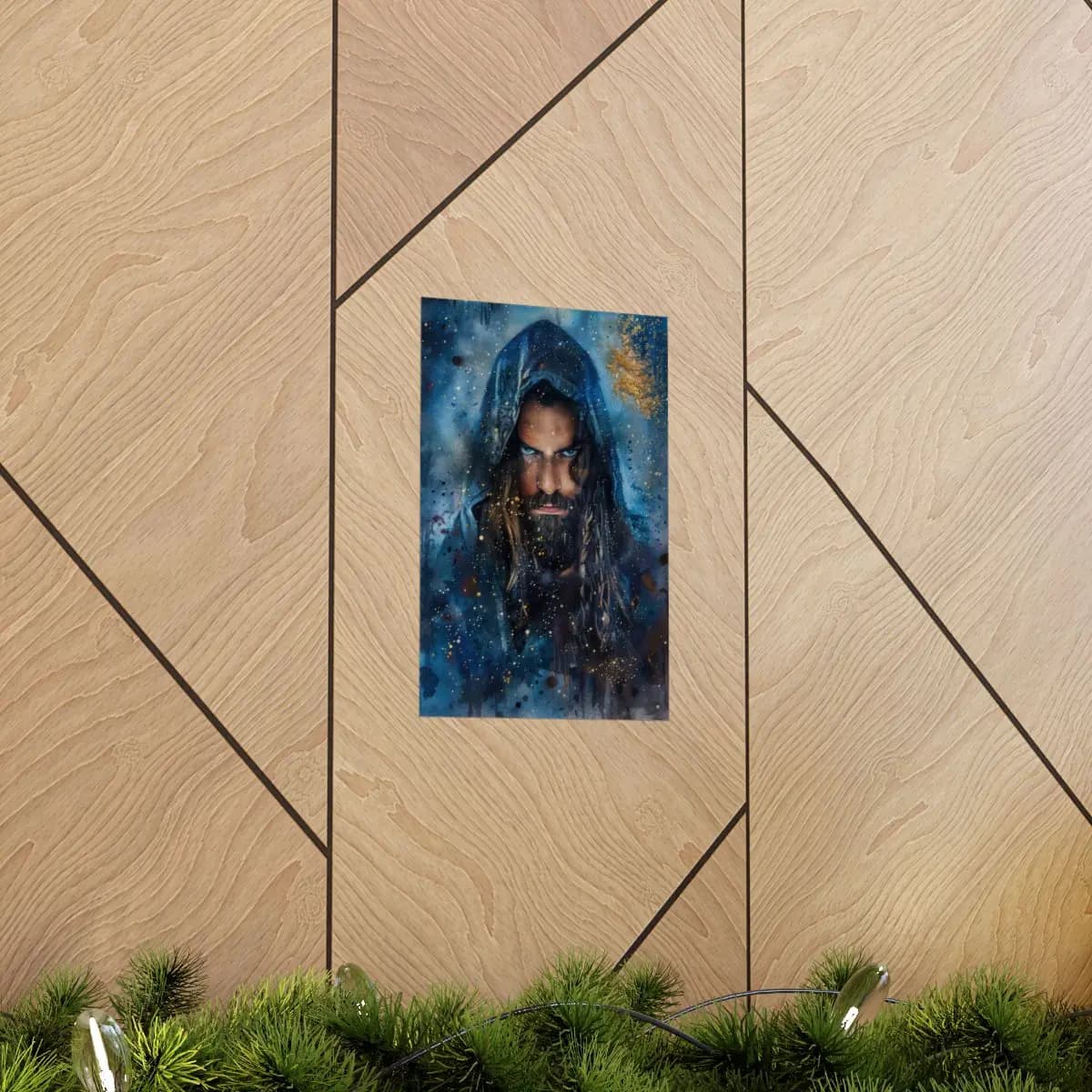 The Ice-Eyed Sorcerer Beneath the Golden Stars - Matte Vertical Posters mockup angle 5