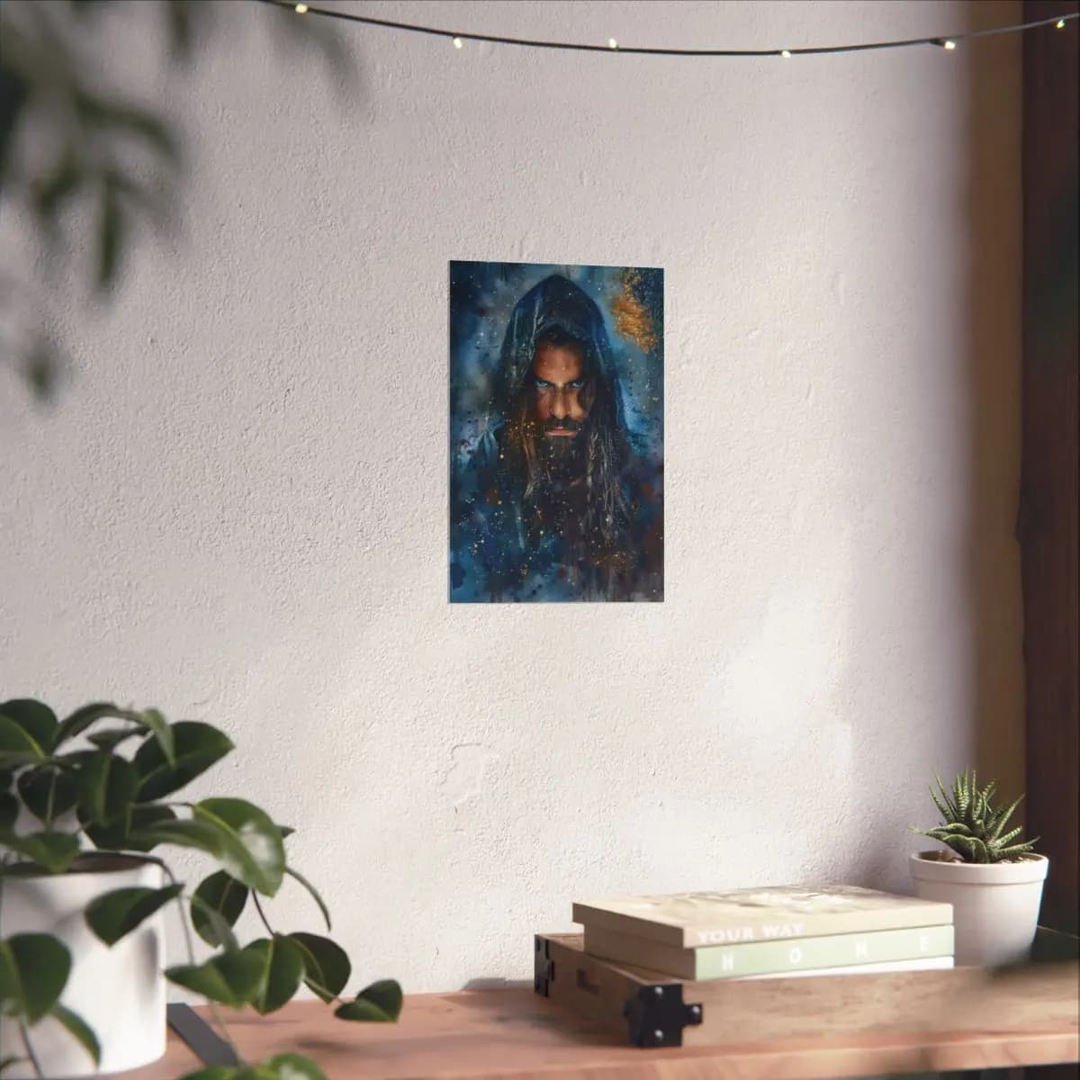The Ice-Eyed Sorcerer Beneath the Golden Stars - Matte Vertical Posters mockup angle 6