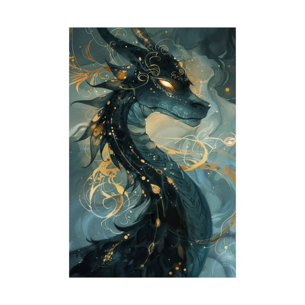 Black Dragon Adorned with Celestial Gold - Matte Vertical Posters mockup angle 2