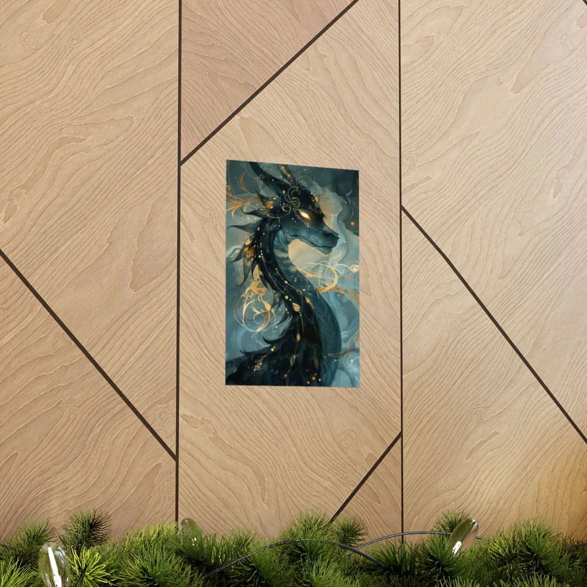 Black Dragon Adorned with Celestial Gold - Matte Vertical Posters mockup angle 5
