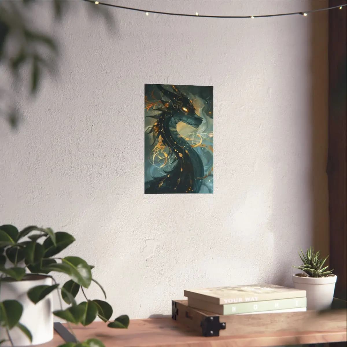 Black Dragon Adorned with Celestial Gold - Matte Vertical Posters mockup angle 6