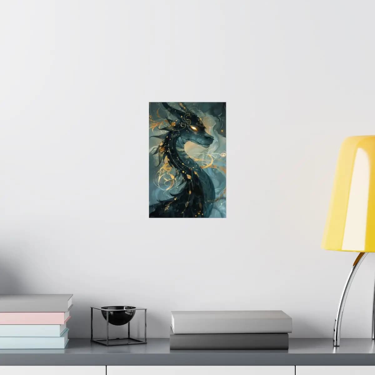 Black Dragon Adorned with Celestial Gold - Matte Vertical Posters mockup angle 8