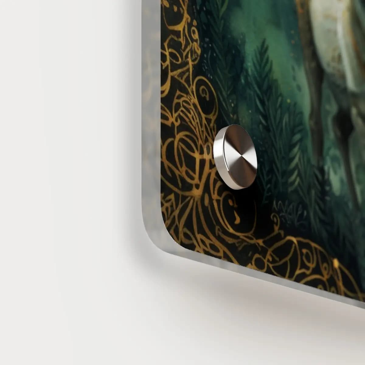 The Sacred Stag Beneath the Golden Moon - Acrylic Wall Art Panels mockup angle 5