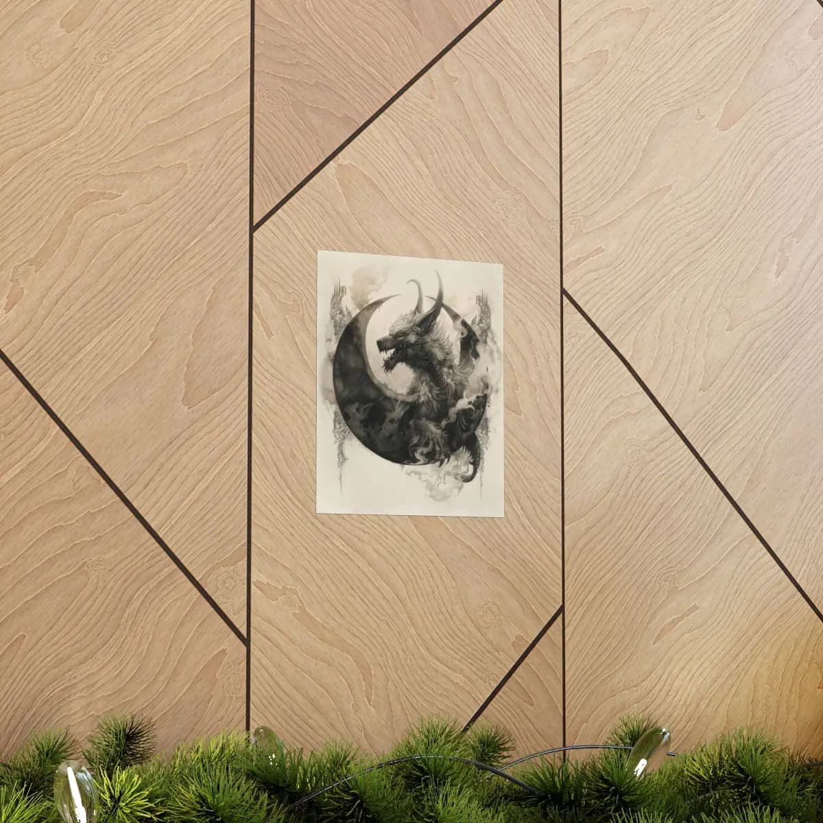 Dark Dragon Rising from a Crescent Moon - Matte Vertical Posters mockup angle 5
