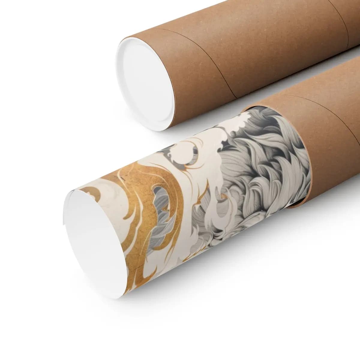 Roaring White Lion with Golden Ornamental Frame - Matte Vertical Posters mockup angle 3