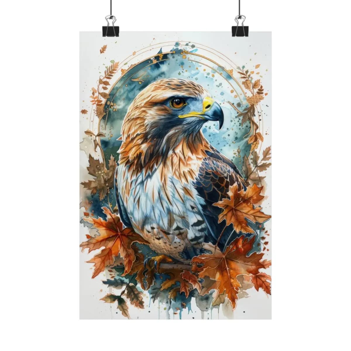 Majestic Hawk Amid Autumn Leaves - Matte Vertical Posters mockup angle 1