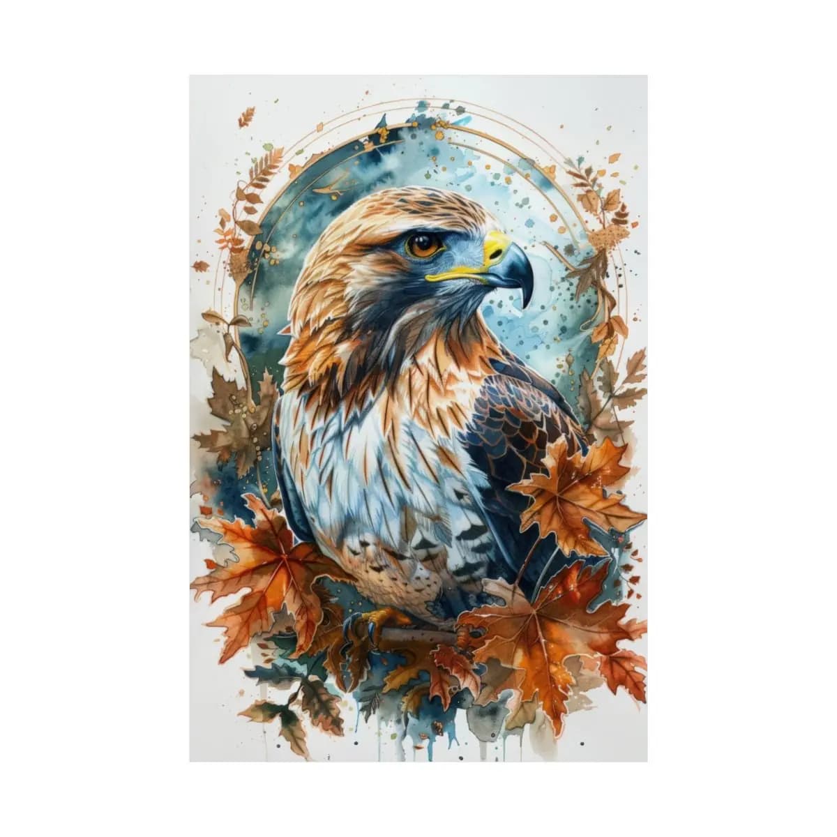 Majestic Hawk Amid Autumn Leaves - Matte Vertical Posters mockup angle 2