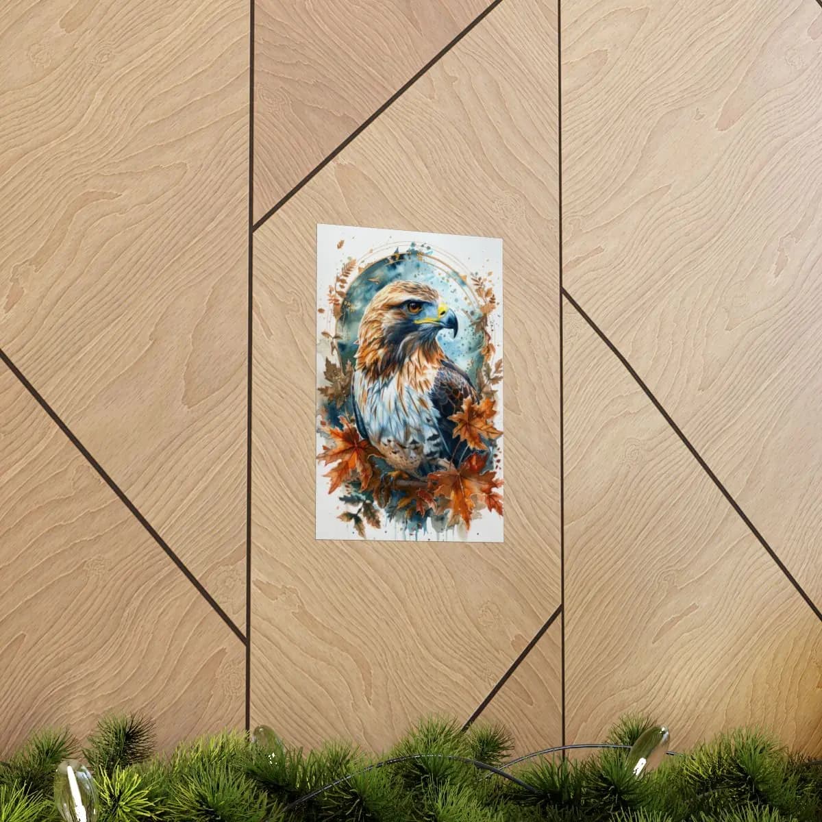Majestic Hawk Amid Autumn Leaves - Matte Vertical Posters mockup angle 5