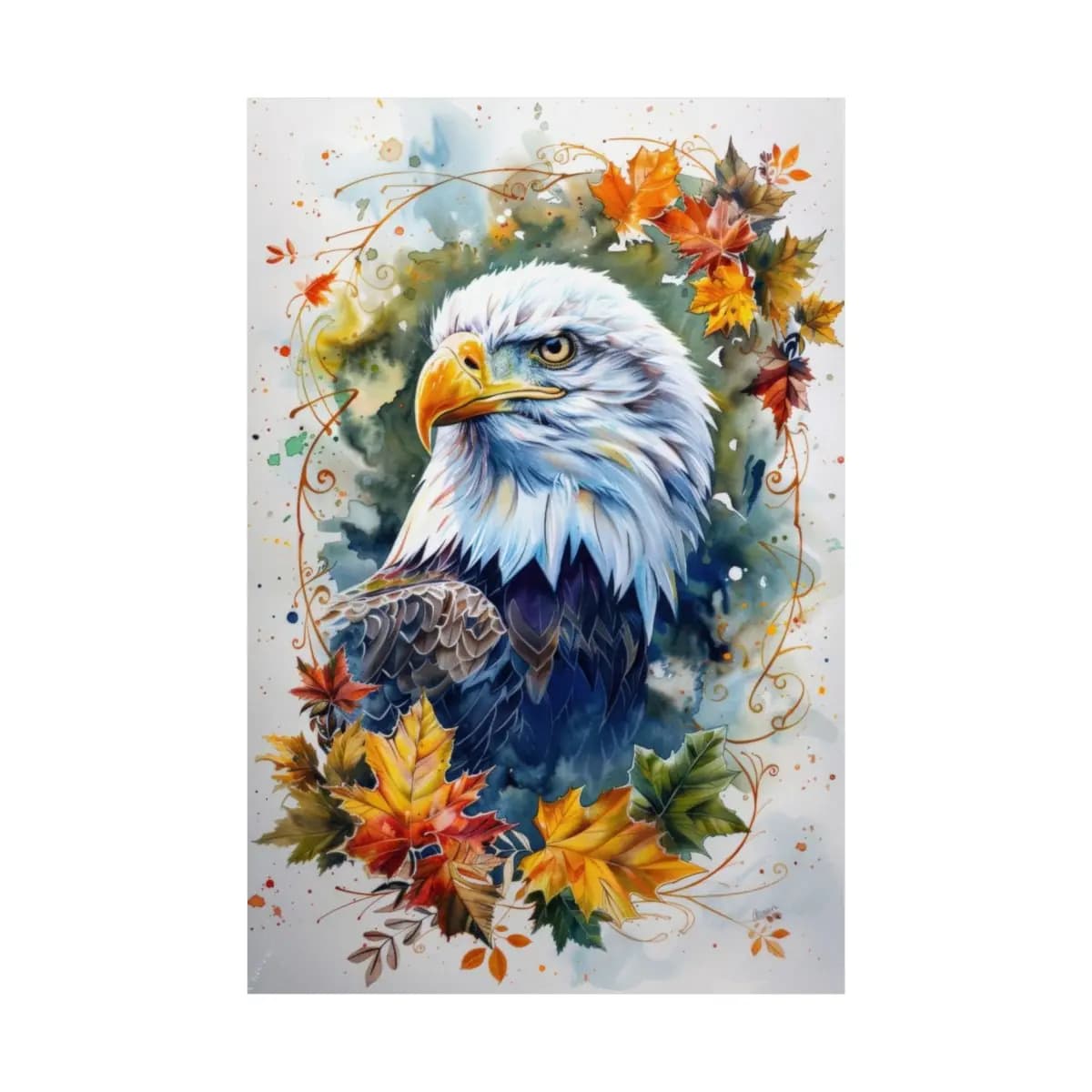 Majestic Bald Eagle Among Autumn Maple Leaves - Matte Vertical Posters mockup angle 2