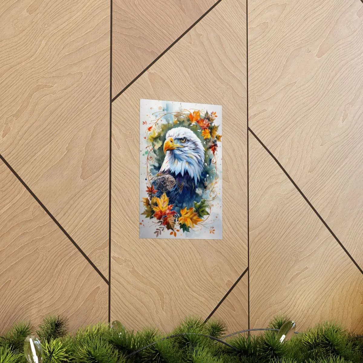 Majestic Bald Eagle Among Autumn Maple Leaves - Matte Vertical Posters mockup angle 5