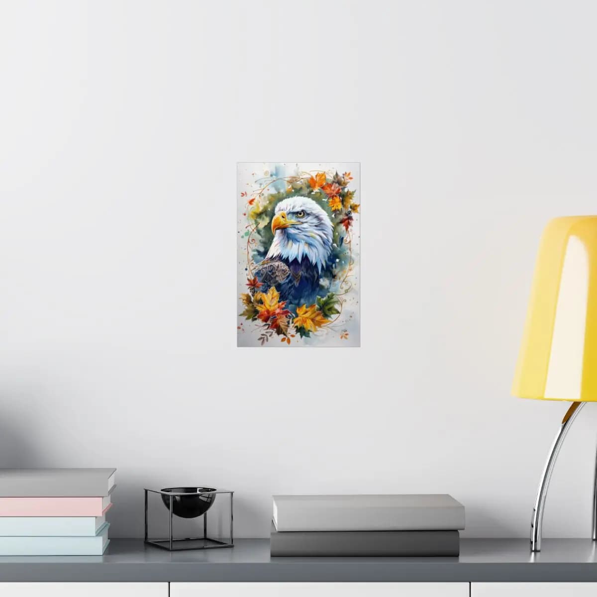 Majestic Bald Eagle Among Autumn Maple Leaves - Matte Vertical Posters mockup angle 8