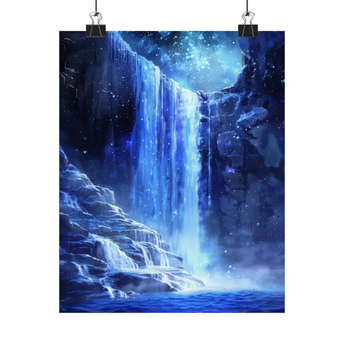 Frozen Waterfall Beneath a Mystic Starlit Sky - Matte Vertical Posters mockup angle 1