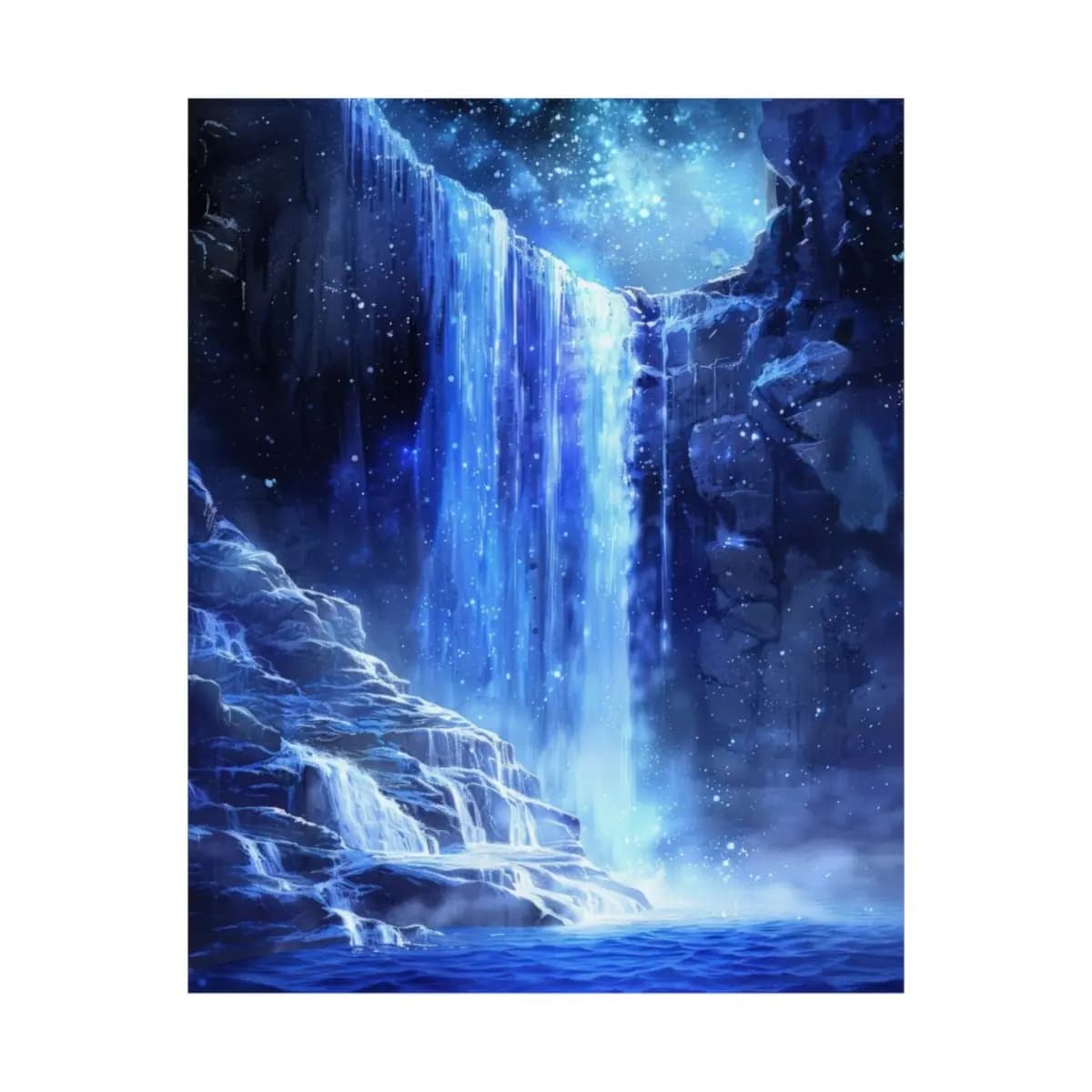 Frozen Waterfall Beneath a Mystic Starlit Sky - Matte Vertical Posters mockup angle 2