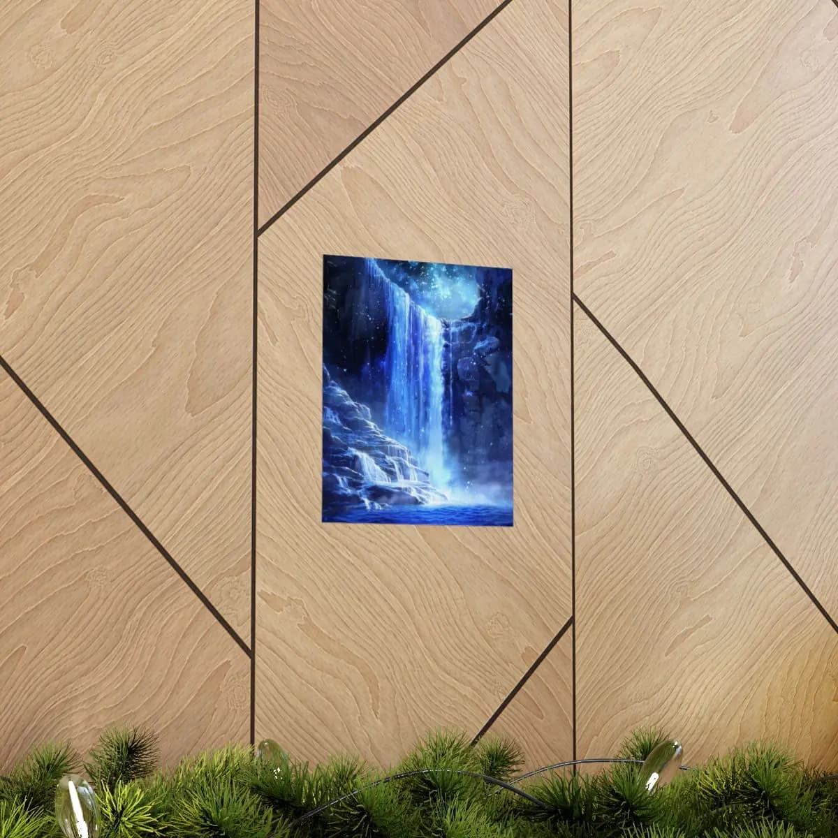Frozen Waterfall Beneath a Mystic Starlit Sky - Matte Vertical Posters mockup angle 5