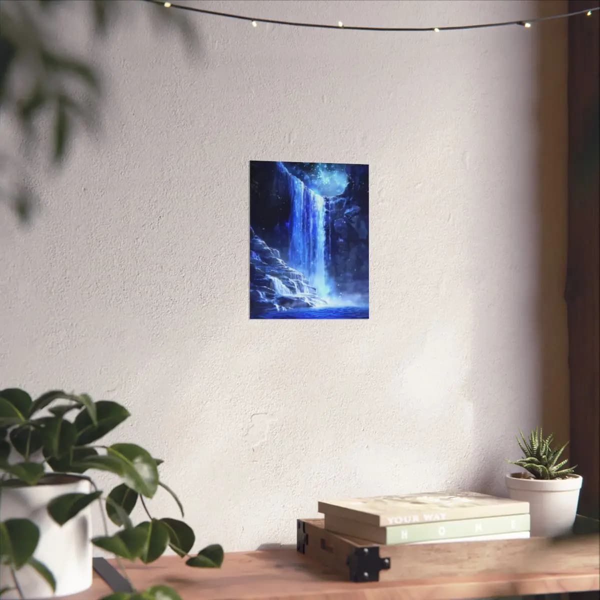 Frozen Waterfall Beneath a Mystic Starlit Sky - Matte Vertical Posters mockup angle 6