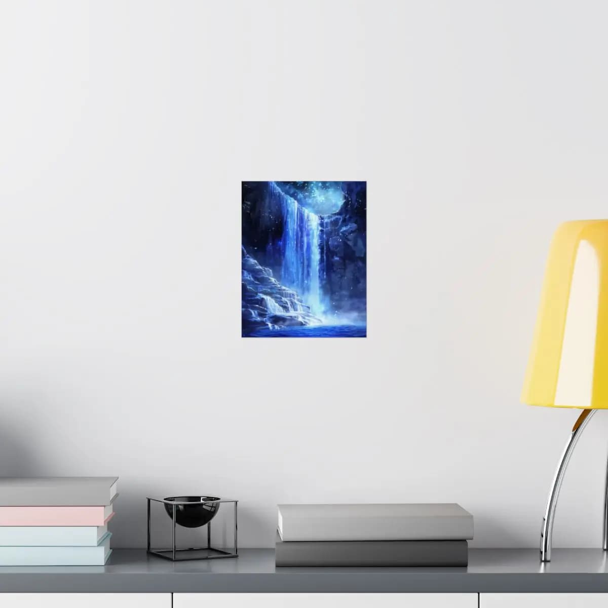 Frozen Waterfall Beneath a Mystic Starlit Sky - Matte Vertical Posters mockup angle 8