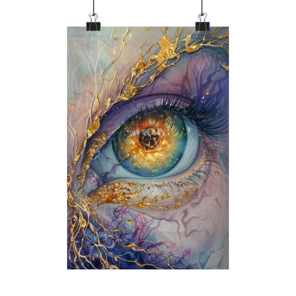 The Cosmic Eye Laced with Gold - Matte Vertical Posters mockup angle 1